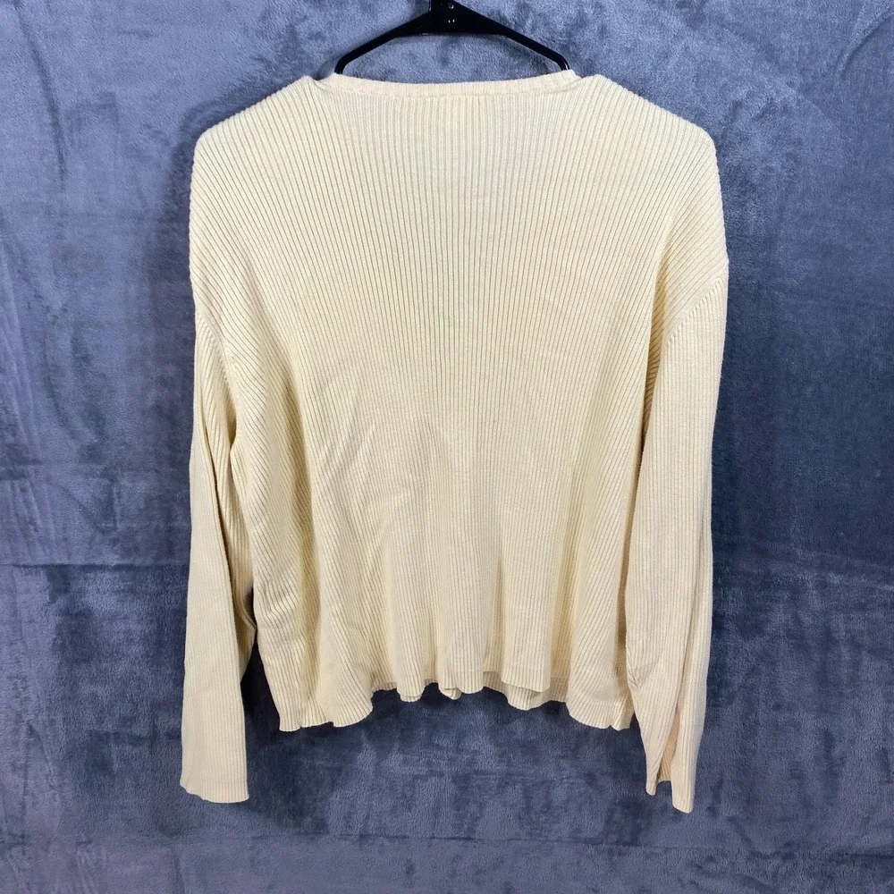 Vintage Talbots Cardigan Sweater Large Yellow All Cotton Button Up Tight Knit